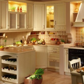 Подсветка шкафов в кухне деревенского стиля