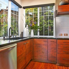 кухня с двумя окнами фото дизайна