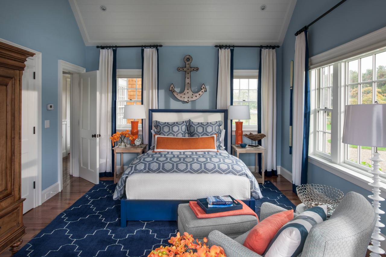 синяя спальня фото интерьера
