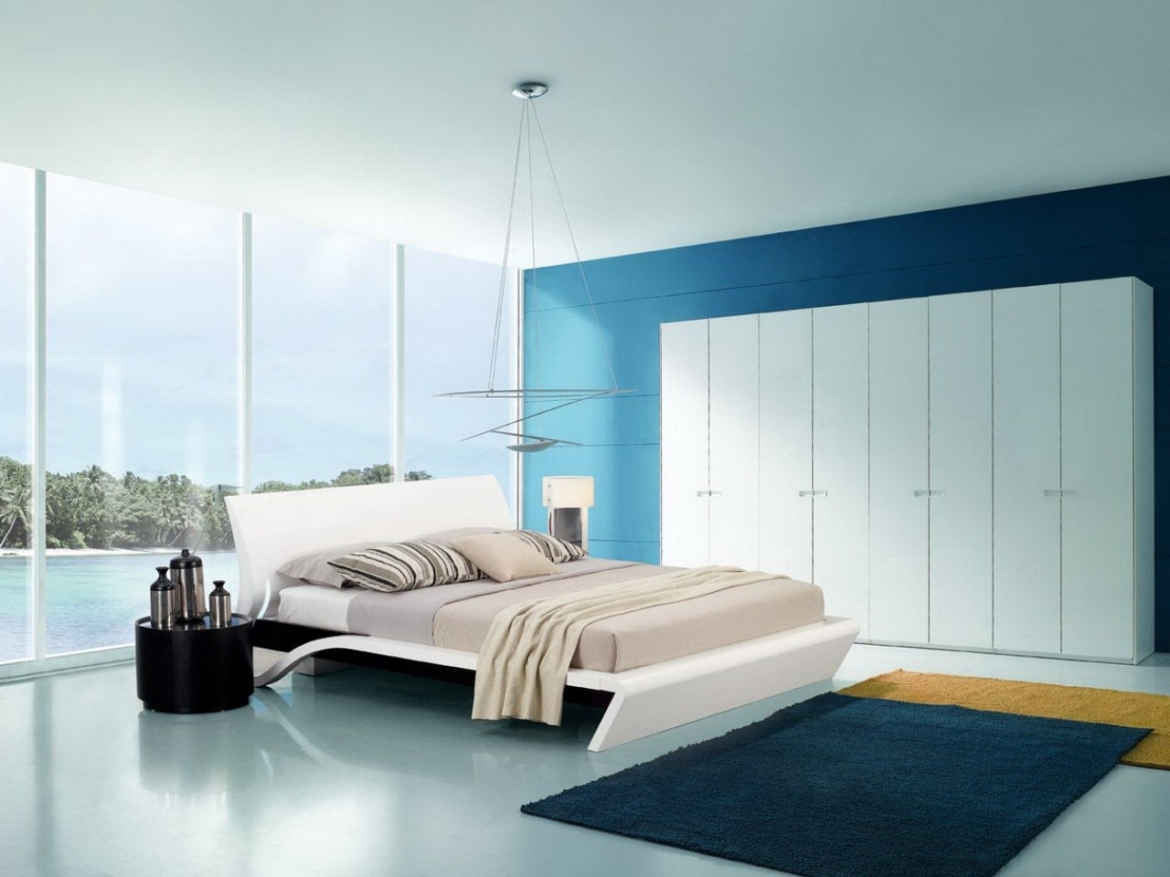синяя спальня фото декор