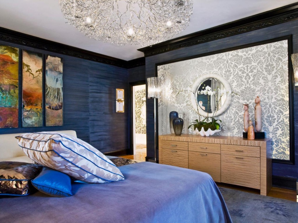 синяя спальня фото декора