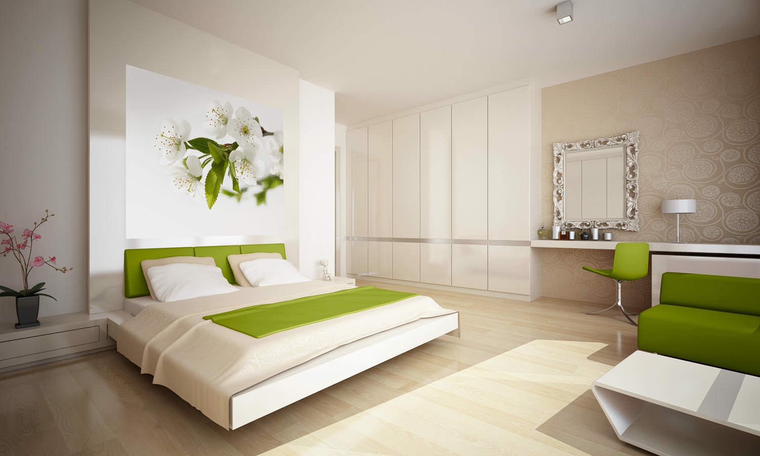 спальня в зеленых тонах дизайн фото