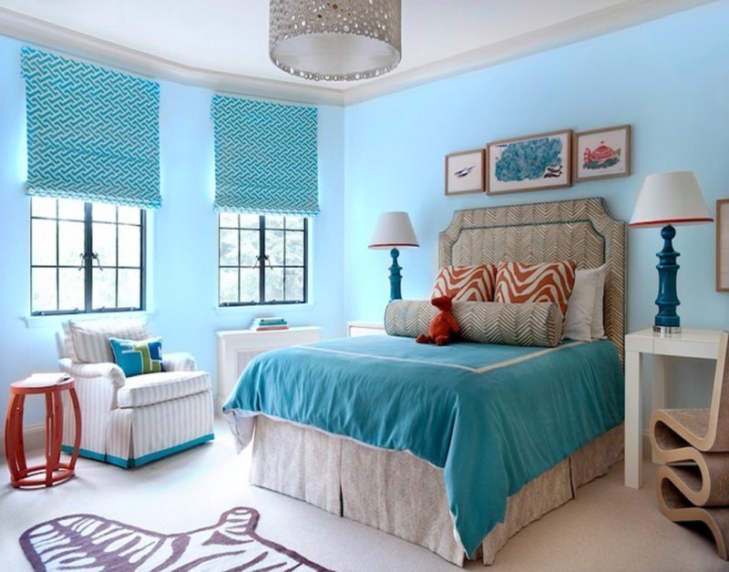 спальня в голубом цвете дизайн
