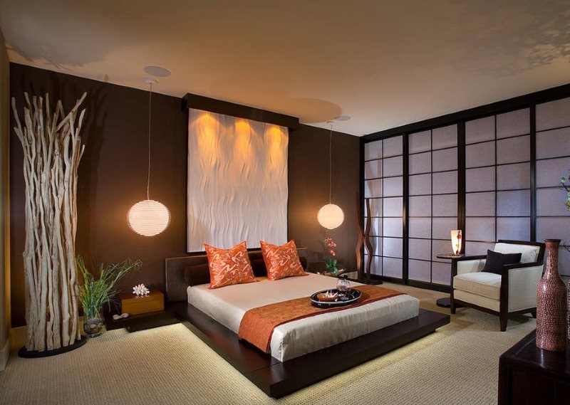 Освещение спальни в японском стиле