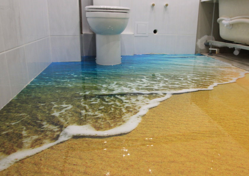 3d наливной пол в интерьере ванной комнаты