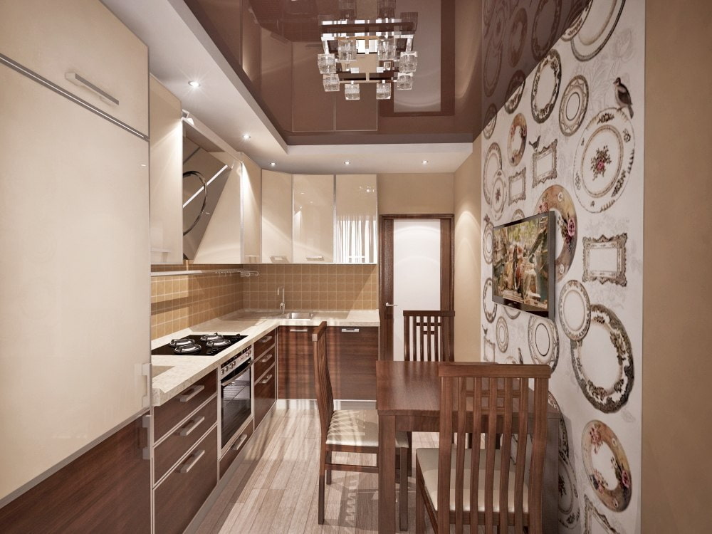 Двухуровневый натяжной потолок на кухне дизайн фото