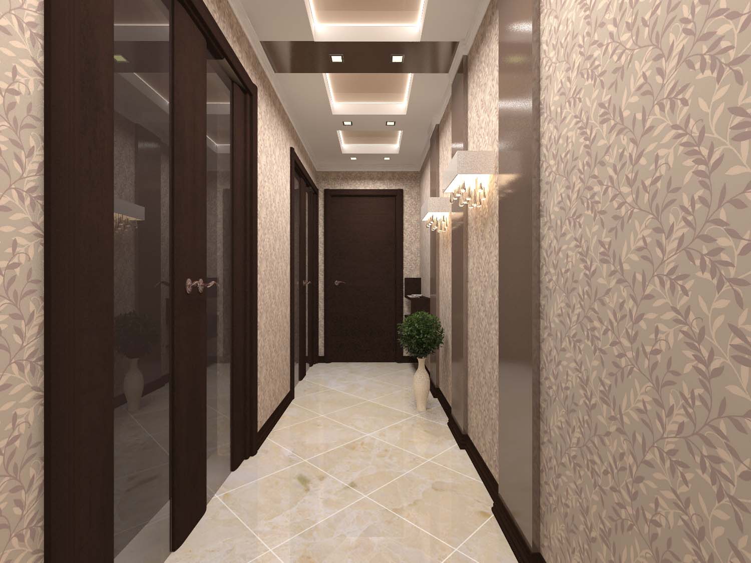 Дизайн коридора в квартире с темными дверями