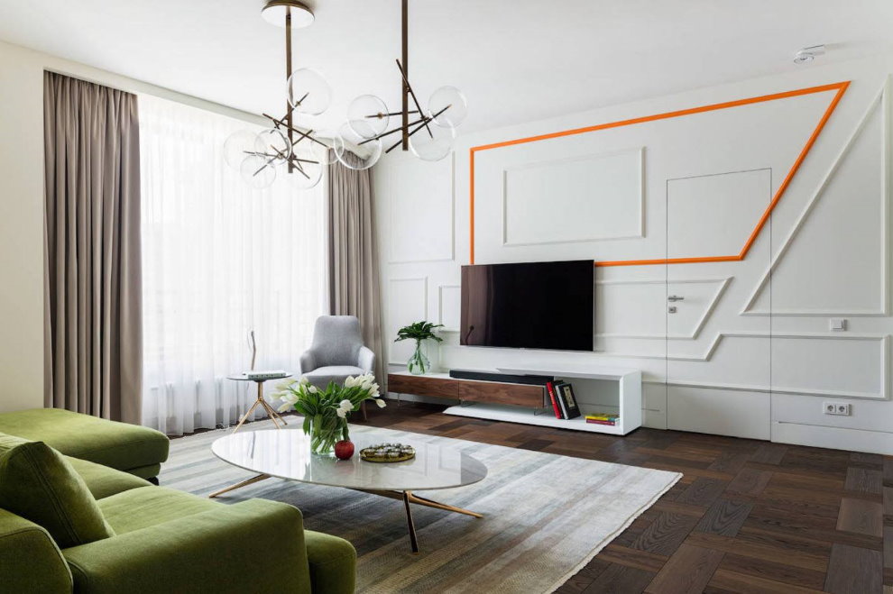 Белая гостиная: дизайн комнаты с мебелью в современном стиле, фото интерьера