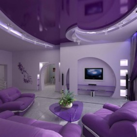 Дизайн гостиной в фиолетовых оттенках