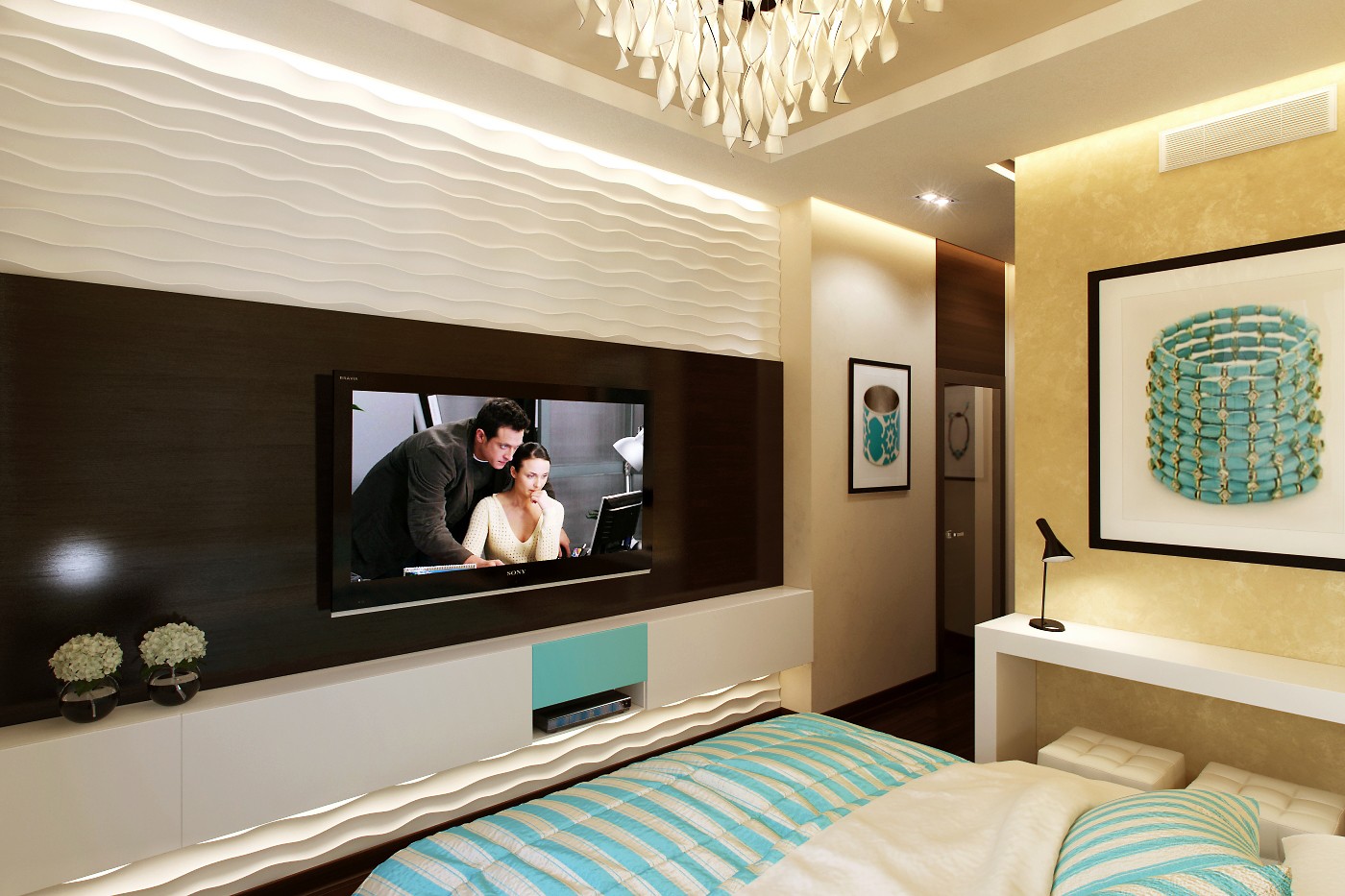 Телевизор в маленькой комнате. Телевизор на стене. Телевизор в спальне. Телевизор в спальне на стене. Телевизор в интерьере.