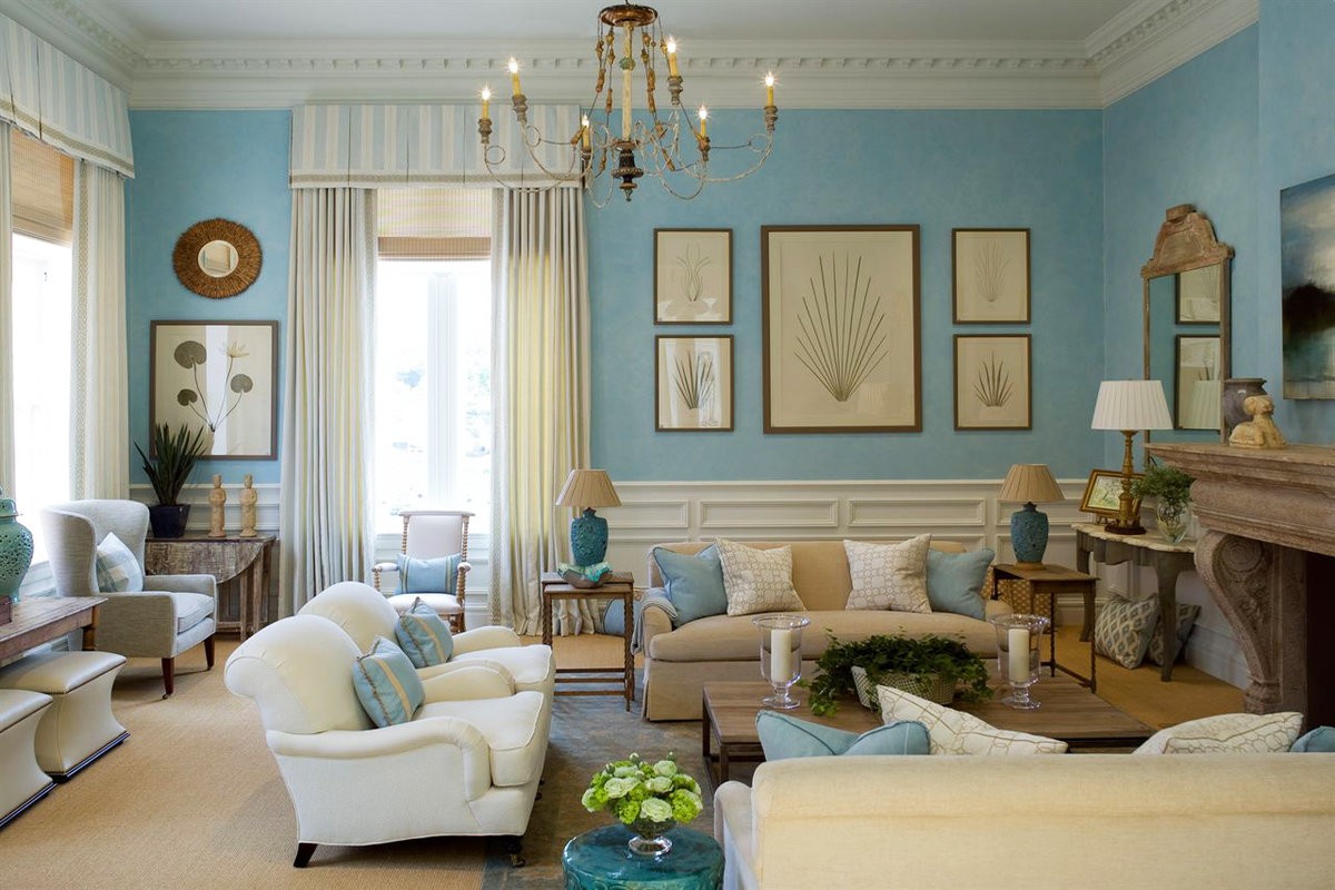 гостиная комната в голубых тонах фото дизайна