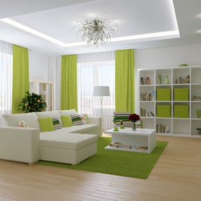 гостиная комната в зелёном цвете декор