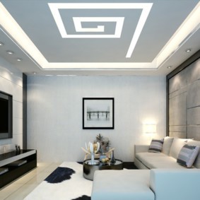 потолок из гипсокартона для гостиной фото дизайна