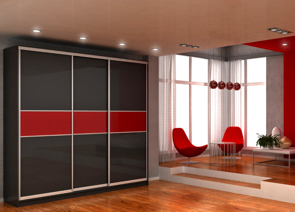 Черно-красный шкаф-купе в гостиной комнате
