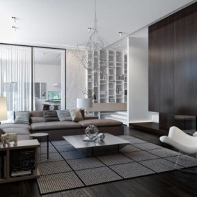Серый ковер в гостиной современного стиля