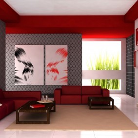 Бардовая мебель в современной гостиной