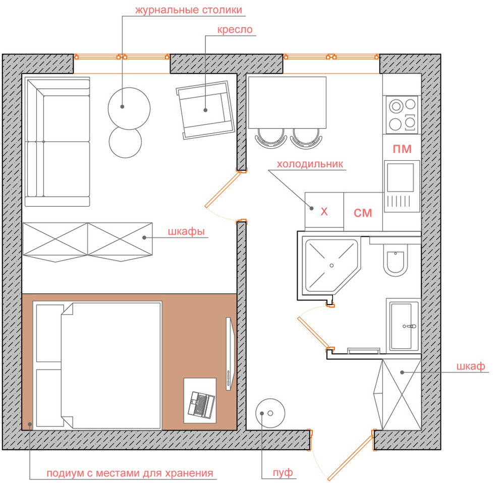 Размеры 1-комнатной квартиры