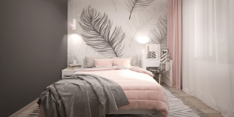 серо розовая спальня