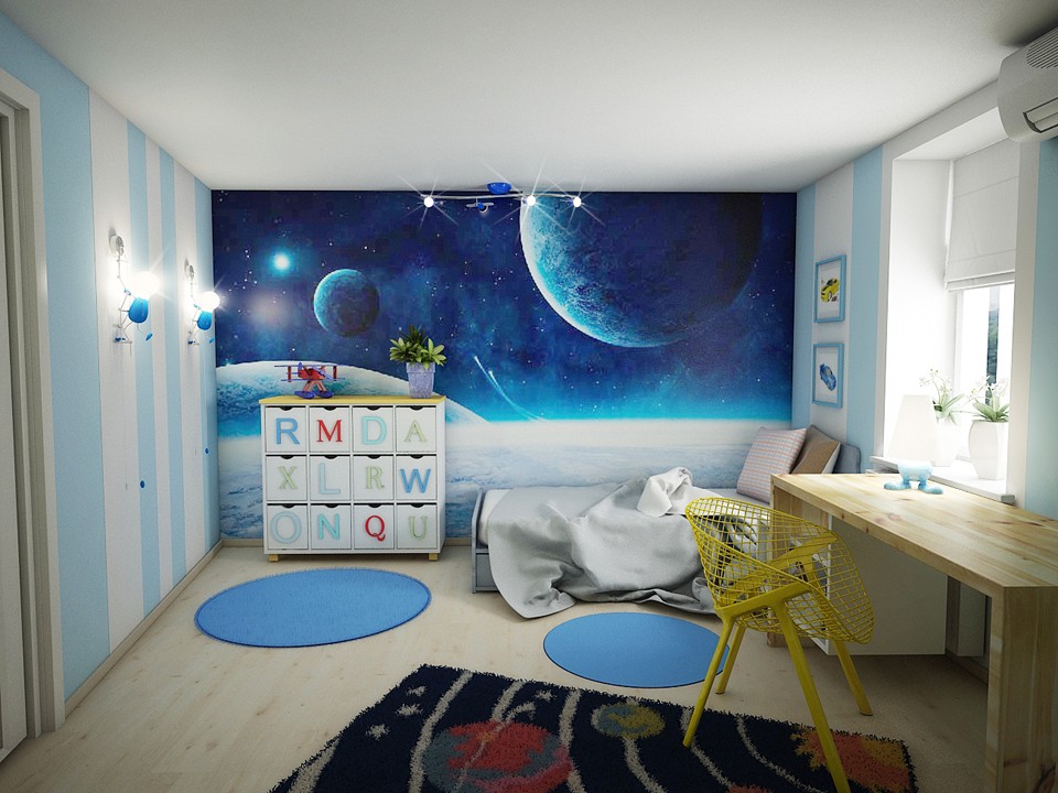 Интерьер детской комнаты с космосом