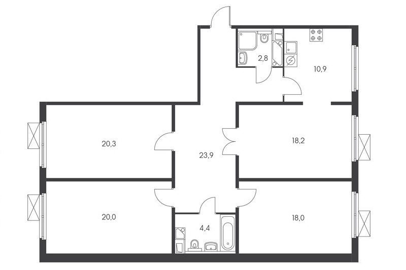 Схема четырехкомнатной квартиры в новостройке