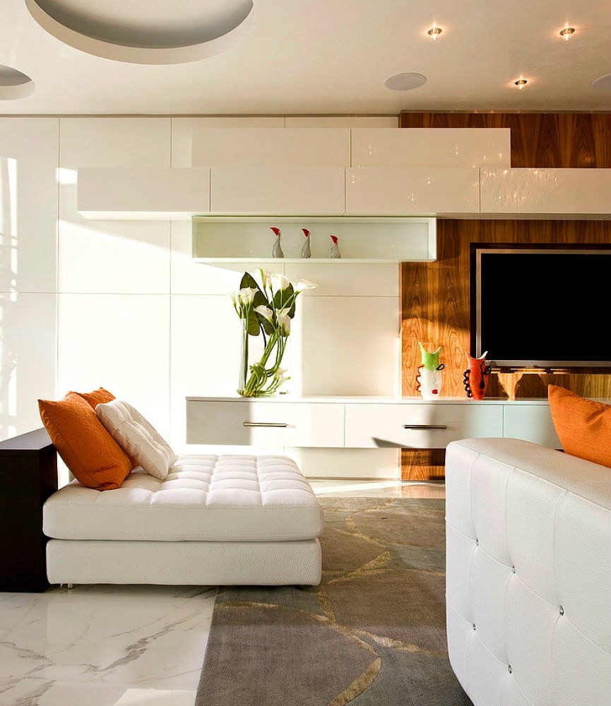 Белая мебель в гостиной современного стиля