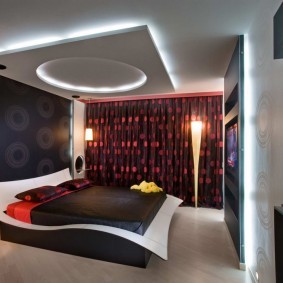 Дизайн спальни с подвесным потолком