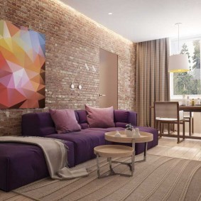 Дизайн гостиной с кирпичной стеной