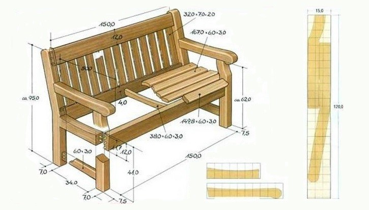 Садовые скамейки из дерева со спинкой для дачи на каркасе из стальной профильной трубы