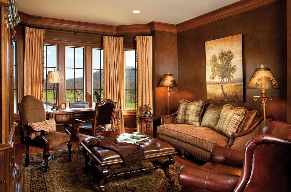 коричневый диван в гостиной фото дизайна