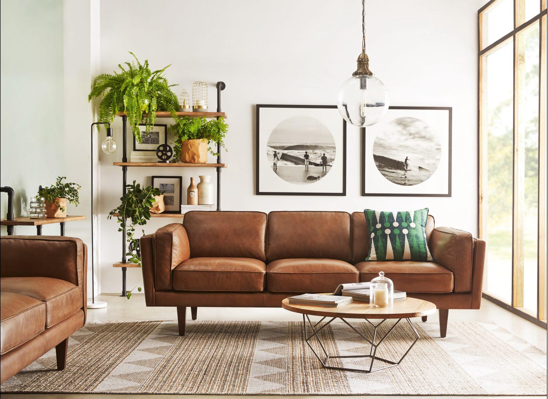 коричневый диван в гостиной фото