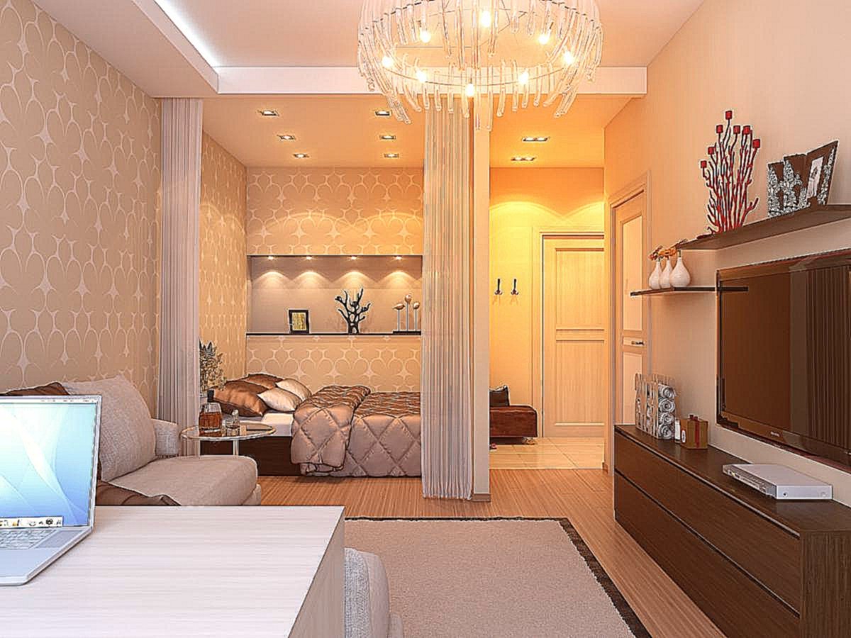 Дизайн однокомнатной квартиры с нишей: интерьер комнаты с кроватью в .