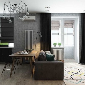 Дизайн квартиры с черными шторами
