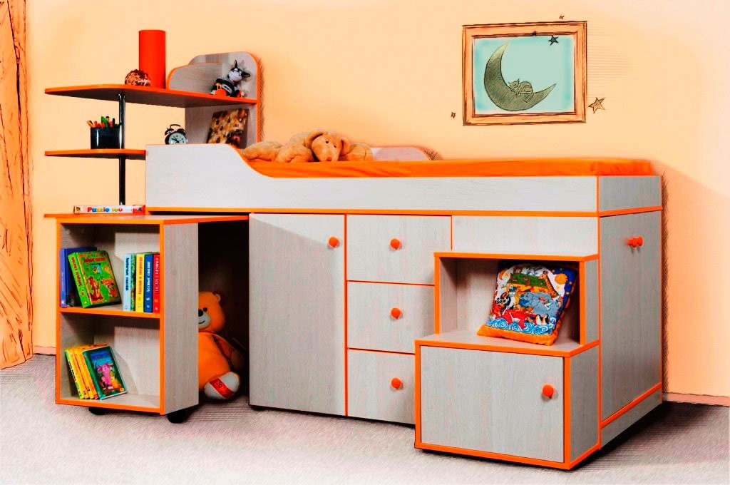 Детская кровать со столом и ящиками