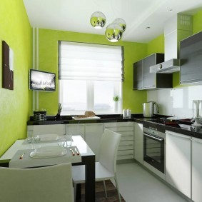 Зеленые обои в интерьере кухни