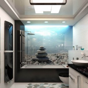 Встроенный аквариум в интерьере ванной
