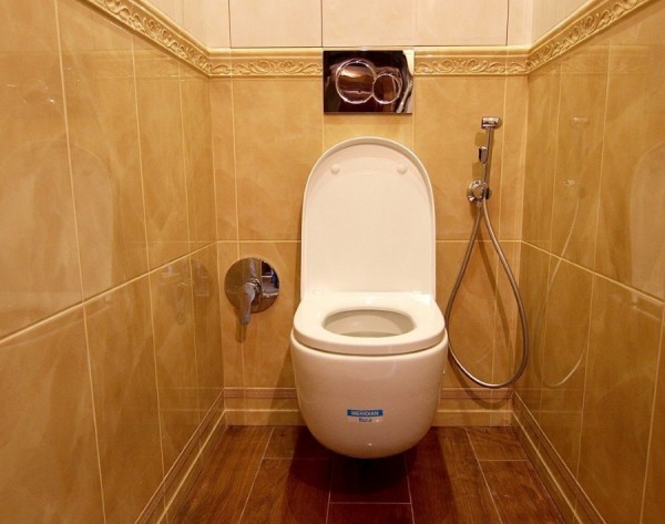 Расположение гигиенического душа в туалете относительно унитаза