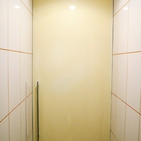 Глянцевая дверка во всю стену узкого туалета