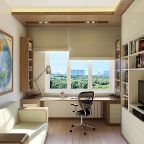 Дизайн маленькой гостиной с рабочим местом