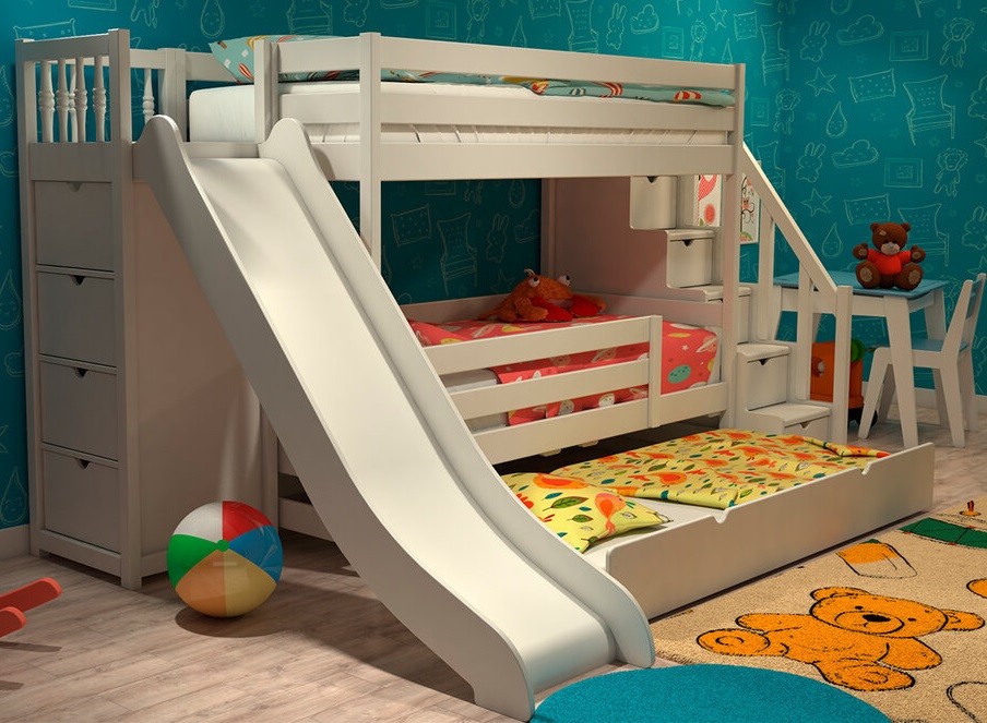 Кровать с выдвижным ложем в комнате небольшого размера