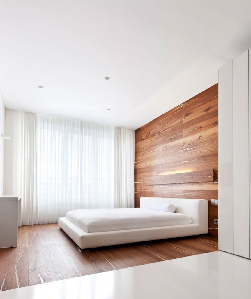 Отделка потолка в спальне стиля минимализма