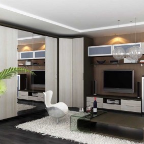 Дизайн гостиной комнаты с угловым шкафом