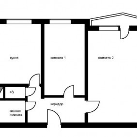 План 2 х комнатной квартиры до проведения перепланировки