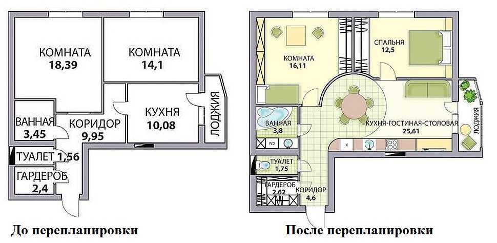 Схема перепланировки 2-х комнатной квартиры