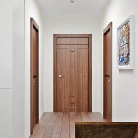 Коричневые двери в белом коридоре