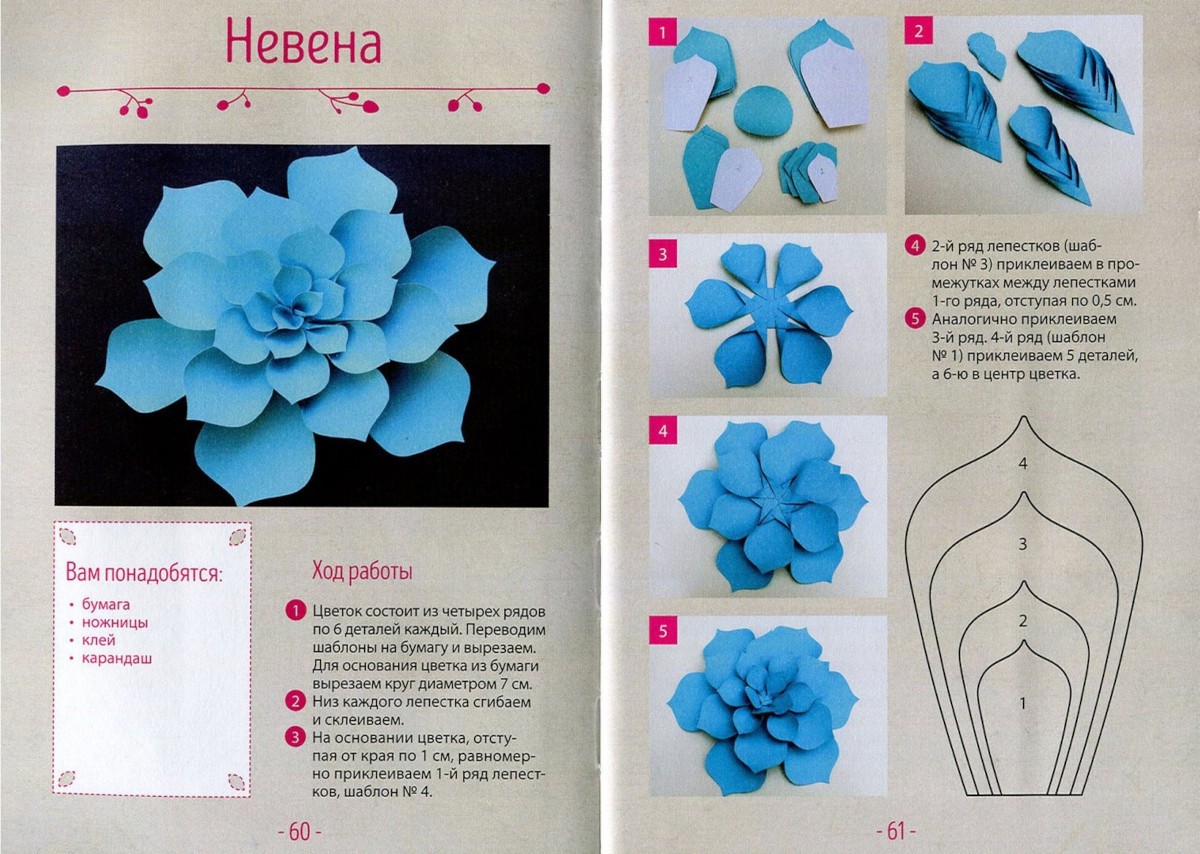 50 шаблонов и схем изготовления цветов из бумаги